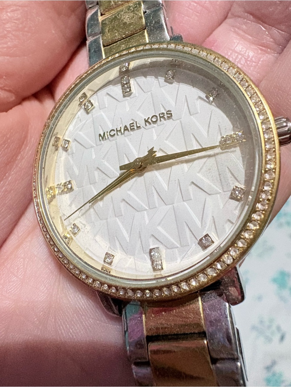 Michael Kors Two-Tone Gold and Silver Crystal Bezel Women's Watch - White Dial
